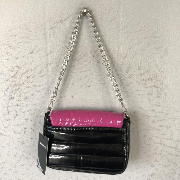Think Royln Bag Womens Pink Black Patent Quilted Chain Crossbody Shoulder Purse - Picture 2 of 16
